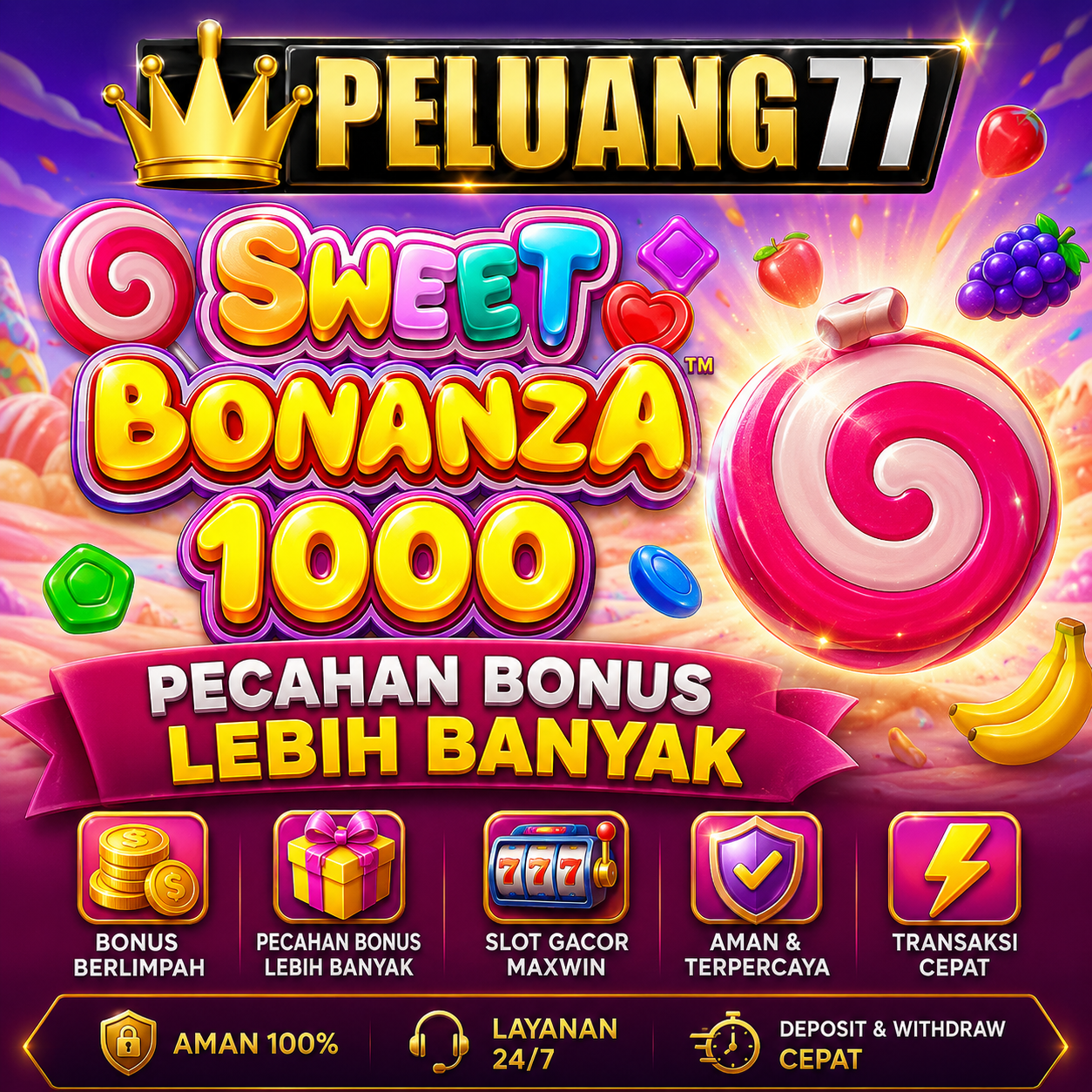 PELUANG77 # Sweet Bonanza 1000 Pecahan Bonus Lebih Banyak